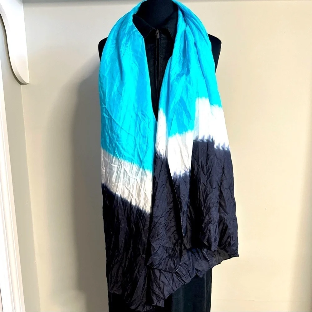 Elegant Large 32x70 Silk Scarf, Wrap, Beach Cover Blue, Black & white Women's